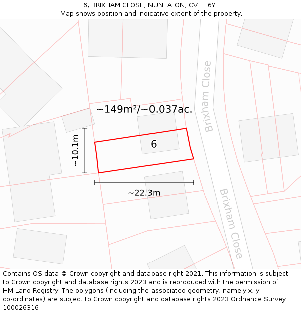 6, BRIXHAM CLOSE, NUNEATON, CV11 6YT: Plot and title map