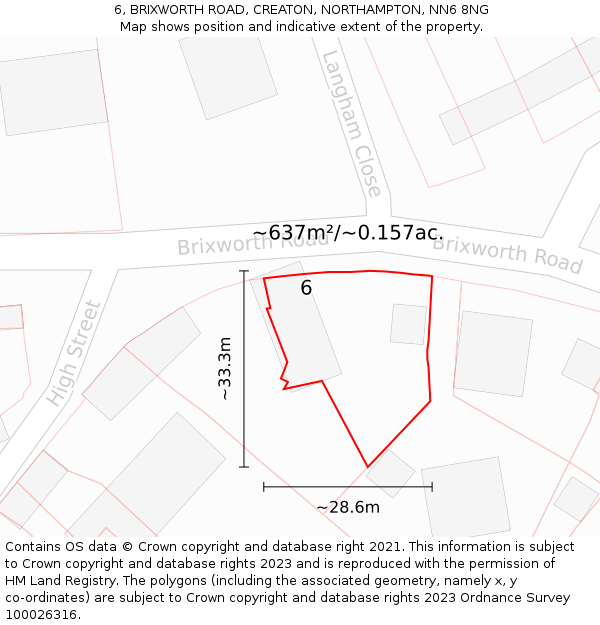 6, BRIXWORTH ROAD, CREATON, NORTHAMPTON, NN6 8NG: Plot and title map