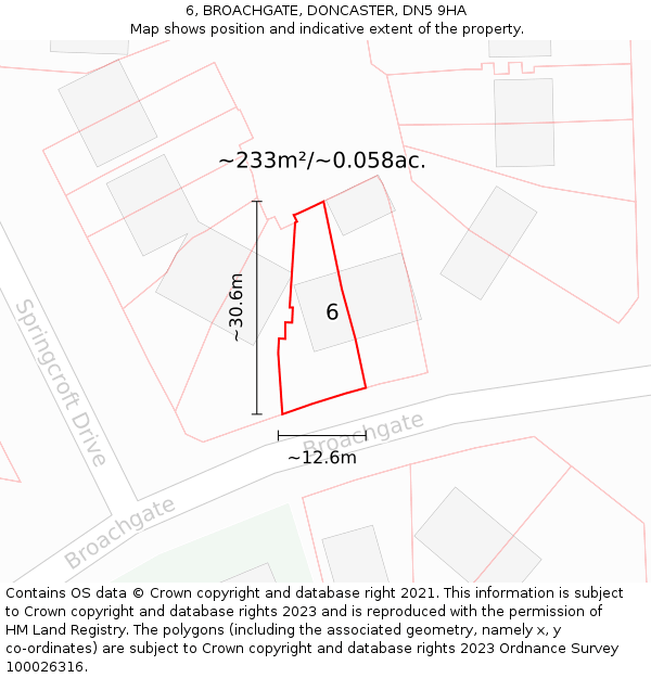 6, BROACHGATE, DONCASTER, DN5 9HA: Plot and title map