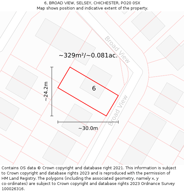 6, BROAD VIEW, SELSEY, CHICHESTER, PO20 0SX: Plot and title map