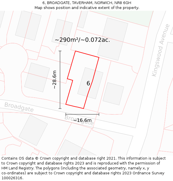 6, BROADGATE, TAVERHAM, NORWICH, NR8 6GH: Plot and title map