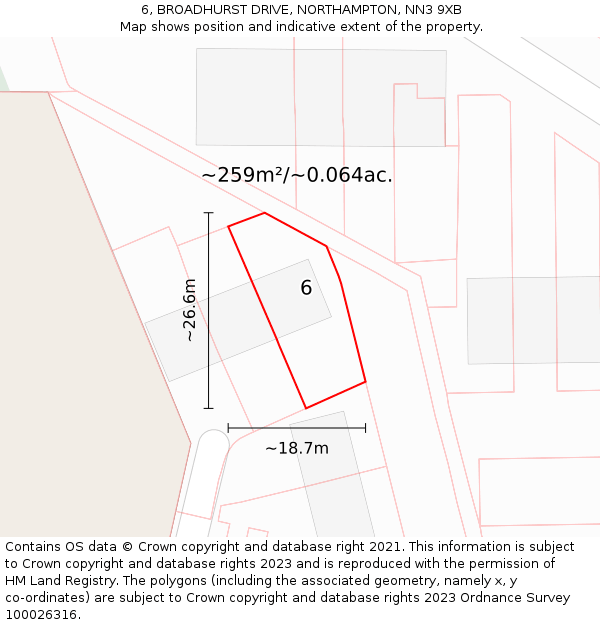 6, BROADHURST DRIVE, NORTHAMPTON, NN3 9XB: Plot and title map