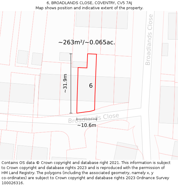 6, BROADLANDS CLOSE, COVENTRY, CV5 7AJ: Plot and title map