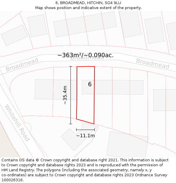 6, BROADMEAD, HITCHIN, SG4 9LU: Plot and title map