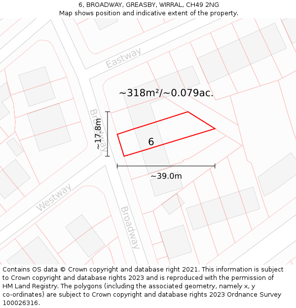 6, BROADWAY, GREASBY, WIRRAL, CH49 2NG: Plot and title map