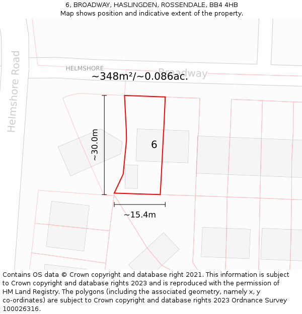 6, BROADWAY, HASLINGDEN, ROSSENDALE, BB4 4HB: Plot and title map