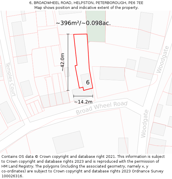 6, BROADWHEEL ROAD, HELPSTON, PETERBOROUGH, PE6 7EE: Plot and title map