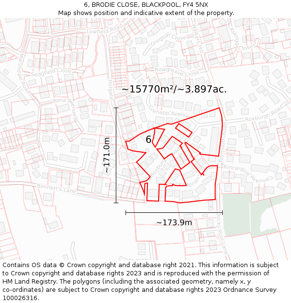 6, BRODIE CLOSE, BLACKPOOL, FY4 5NX: Plot and title map