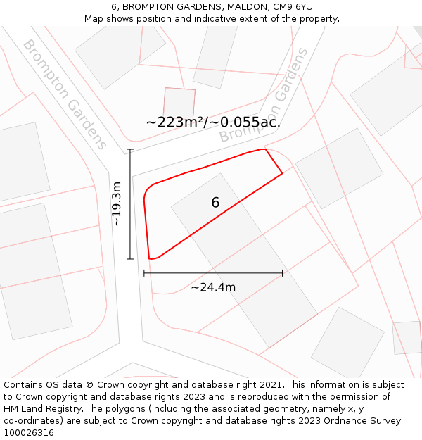 6, BROMPTON GARDENS, MALDON, CM9 6YU: Plot and title map