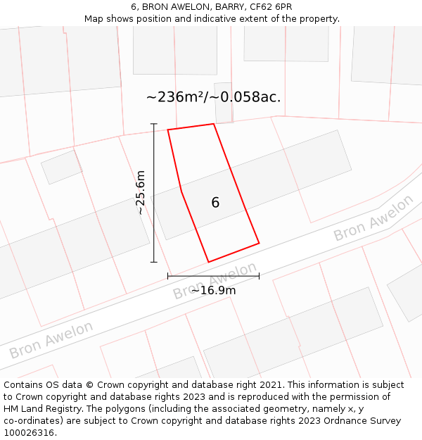 6, BRON AWELON, BARRY, CF62 6PR: Plot and title map