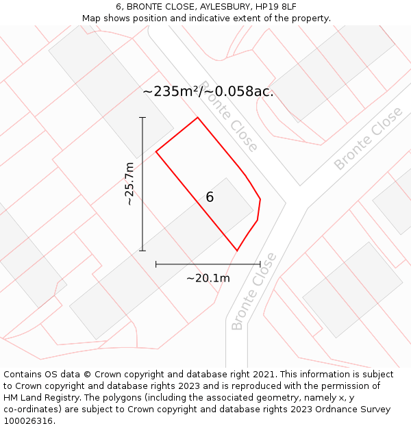 6, BRONTE CLOSE, AYLESBURY, HP19 8LF: Plot and title map