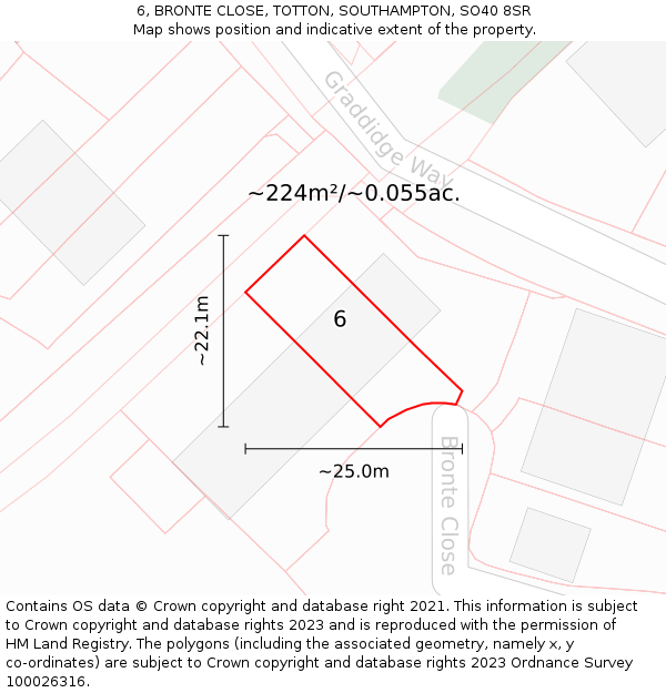 6, BRONTE CLOSE, TOTTON, SOUTHAMPTON, SO40 8SR: Plot and title map