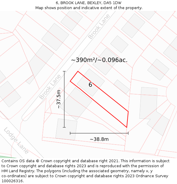 6, BROOK LANE, BEXLEY, DA5 1DW: Plot and title map