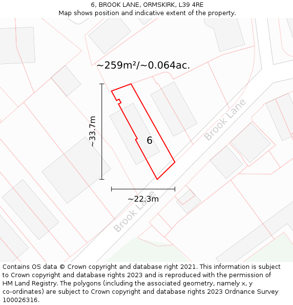 6, BROOK LANE, ORMSKIRK, L39 4RE: Plot and title map