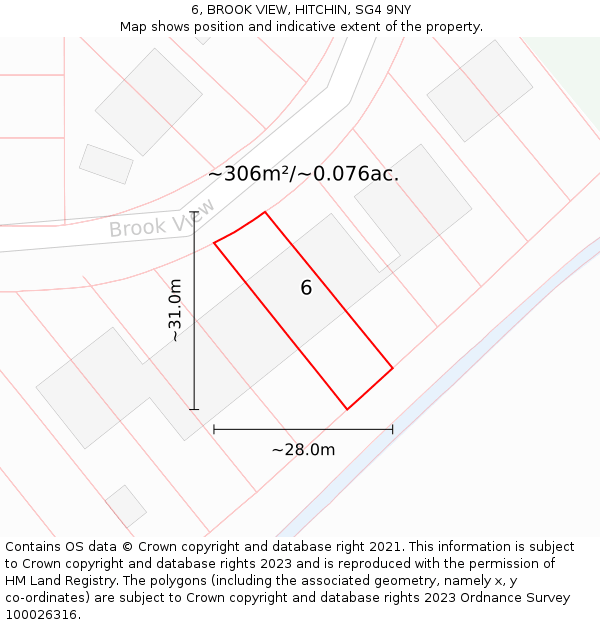 6, BROOK VIEW, HITCHIN, SG4 9NY: Plot and title map