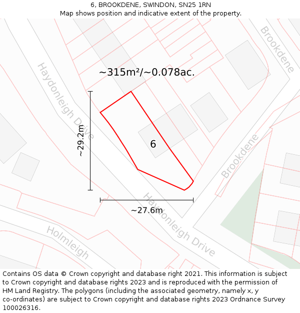 6, BROOKDENE, SWINDON, SN25 1RN: Plot and title map