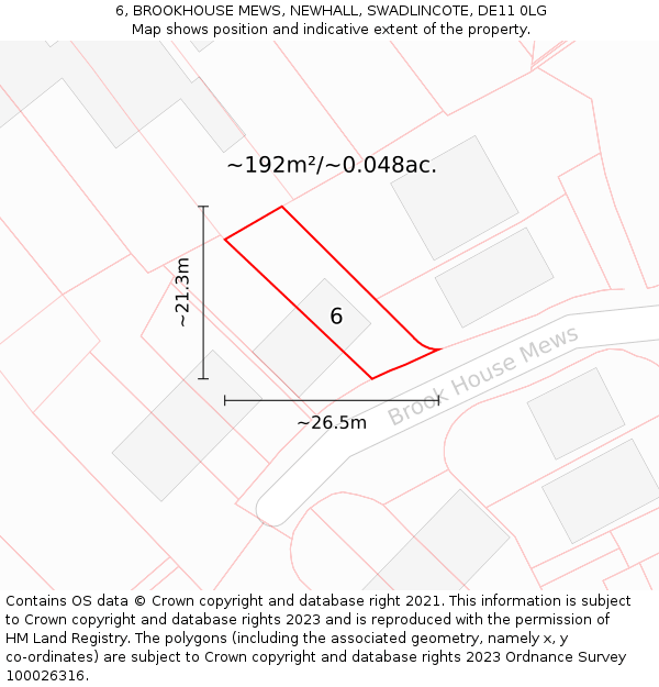 6, BROOKHOUSE MEWS, NEWHALL, SWADLINCOTE, DE11 0LG: Plot and title map