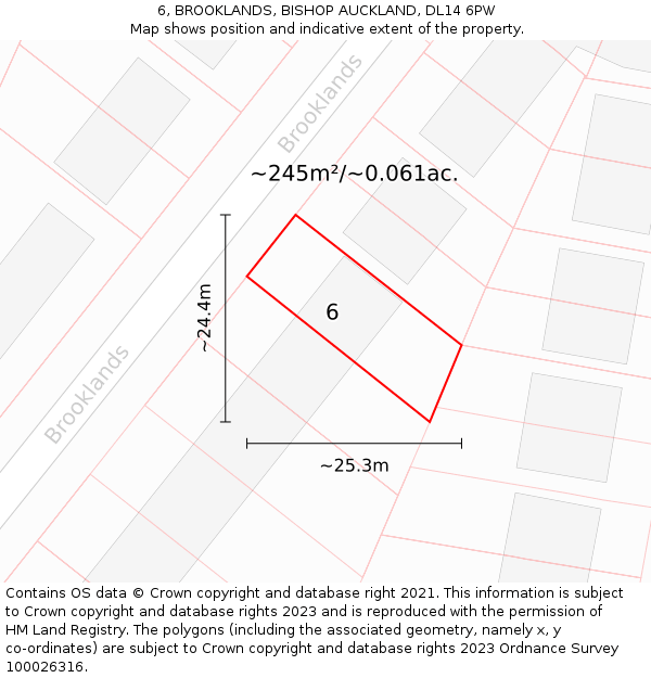 6, BROOKLANDS, BISHOP AUCKLAND, DL14 6PW: Plot and title map