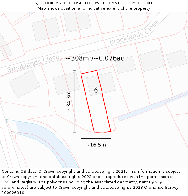 6, BROOKLANDS CLOSE, FORDWICH, CANTERBURY, CT2 0BT: Plot and title map
