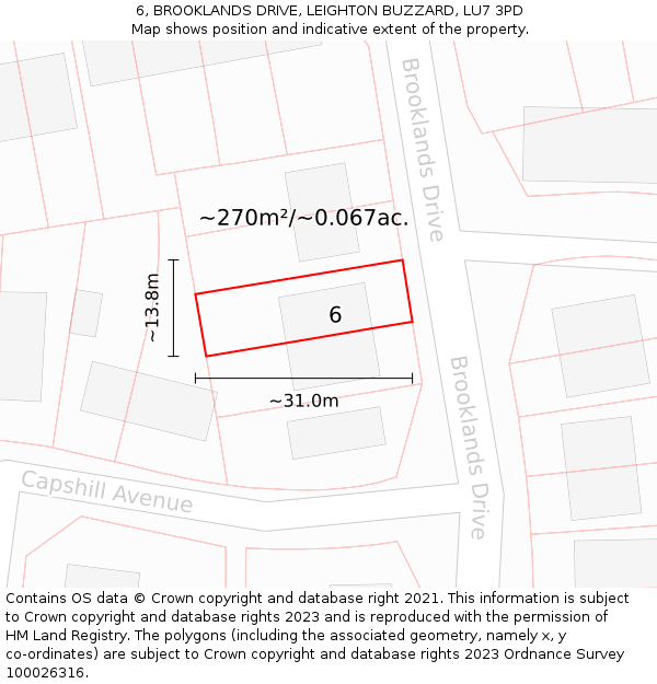 6, BROOKLANDS DRIVE, LEIGHTON BUZZARD, LU7 3PD: Plot and title map