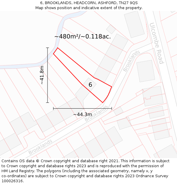 6, BROOKLANDS, HEADCORN, ASHFORD, TN27 9QS: Plot and title map