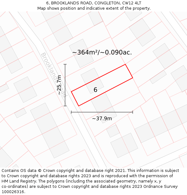 6, BROOKLANDS ROAD, CONGLETON, CW12 4LT: Plot and title map
