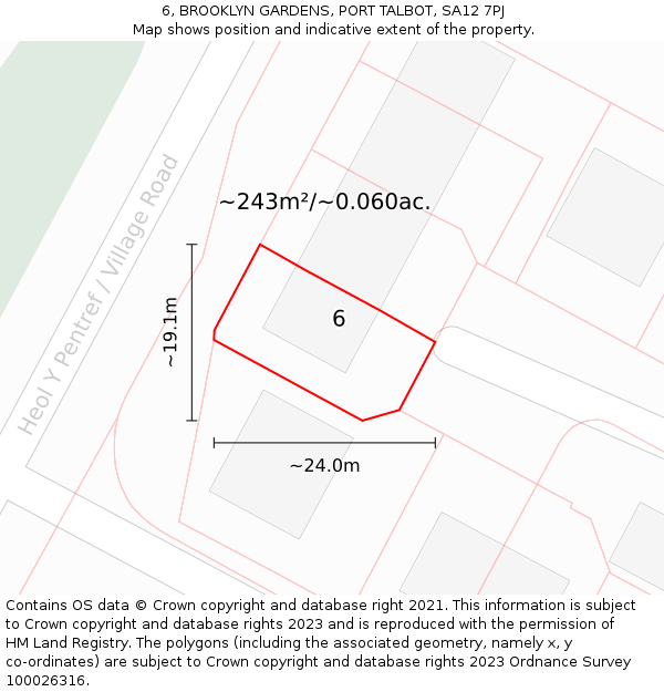 6, BROOKLYN GARDENS, PORT TALBOT, SA12 7PJ: Plot and title map
