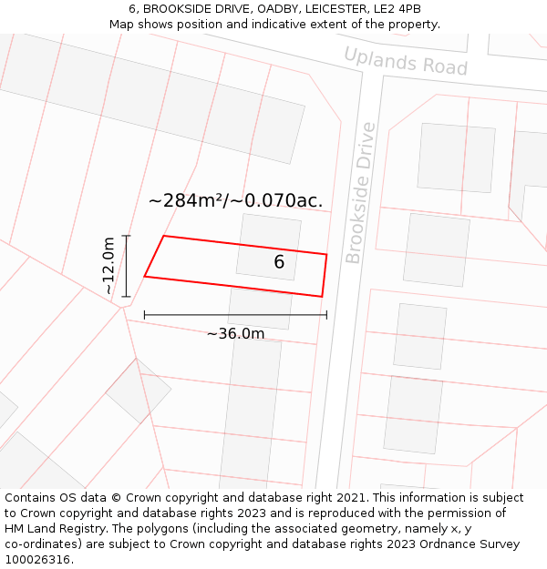 6, BROOKSIDE DRIVE, OADBY, LEICESTER, LE2 4PB: Plot and title map
