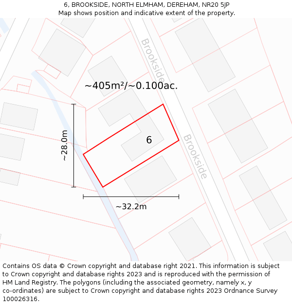6, BROOKSIDE, NORTH ELMHAM, DEREHAM, NR20 5JP: Plot and title map