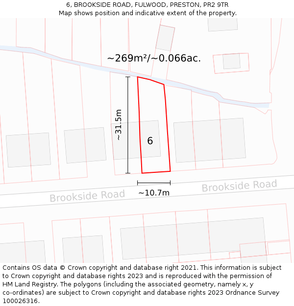 6, BROOKSIDE ROAD, FULWOOD, PRESTON, PR2 9TR: Plot and title map