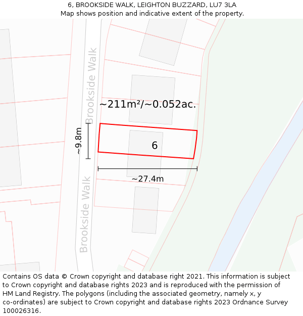 6, BROOKSIDE WALK, LEIGHTON BUZZARD, LU7 3LA: Plot and title map