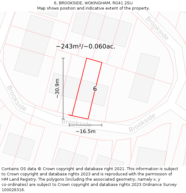 6, BROOKSIDE, WOKINGHAM, RG41 2SU: Plot and title map