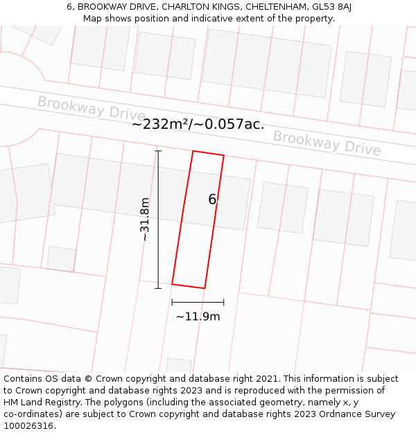 6, BROOKWAY DRIVE, CHARLTON KINGS, CHELTENHAM, GL53 8AJ: Plot and title map