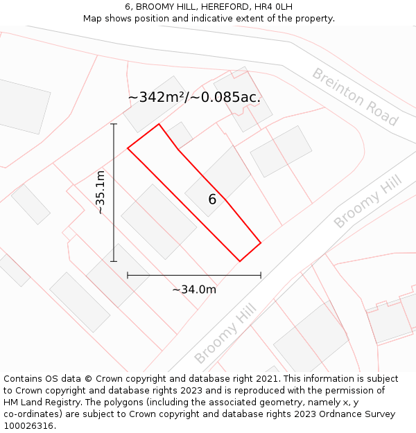 6, BROOMY HILL, HEREFORD, HR4 0LH: Plot and title map