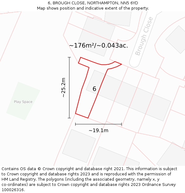 6, BROUGH CLOSE, NORTHAMPTON, NN5 6YD: Plot and title map