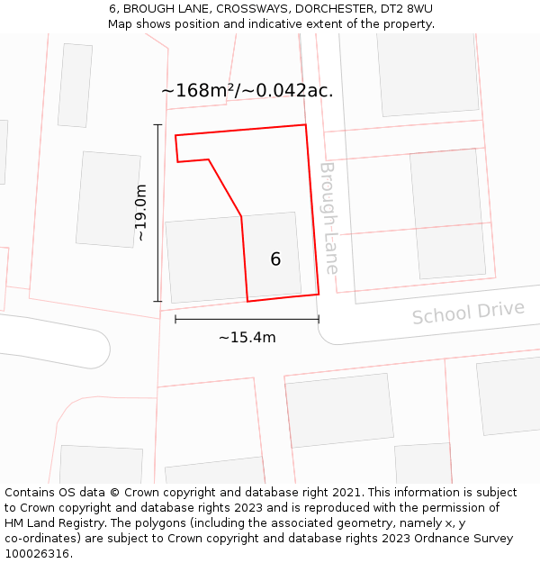 6, BROUGH LANE, CROSSWAYS, DORCHESTER, DT2 8WU: Plot and title map