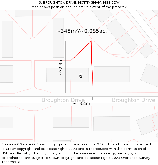 6, BROUGHTON DRIVE, NOTTINGHAM, NG8 1DW: Plot and title map