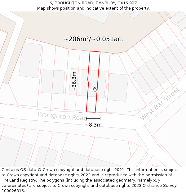 6, BROUGHTON ROAD, BANBURY, OX16 9PZ: Plot and title map