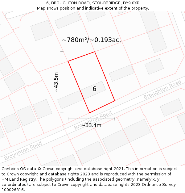 6, BROUGHTON ROAD, STOURBRIDGE, DY9 0XP: Plot and title map