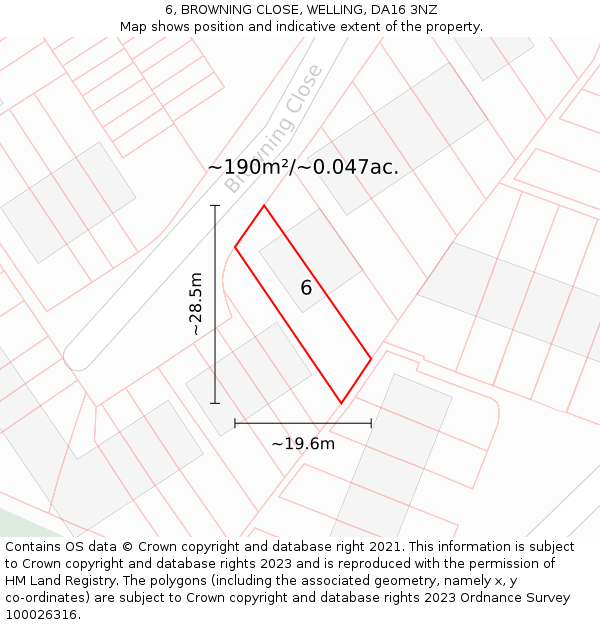 6, BROWNING CLOSE, WELLING, DA16 3NZ: Plot and title map