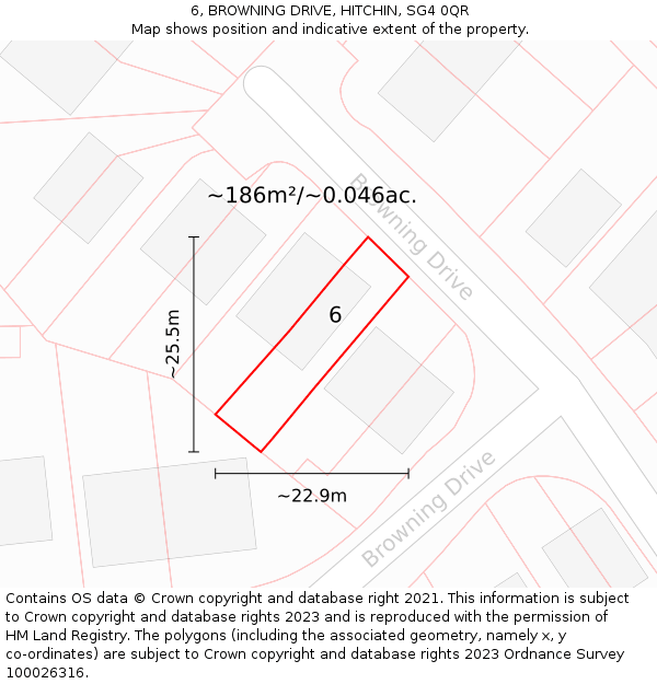 6, BROWNING DRIVE, HITCHIN, SG4 0QR: Plot and title map