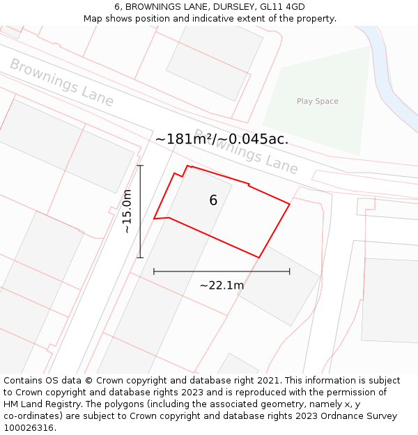 6, BROWNINGS LANE, DURSLEY, GL11 4GD: Plot and title map