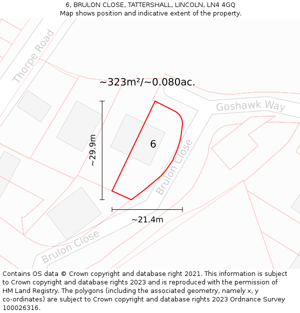 6, BRULON CLOSE, TATTERSHALL, LINCOLN, LN4 4GQ: Plot and title map