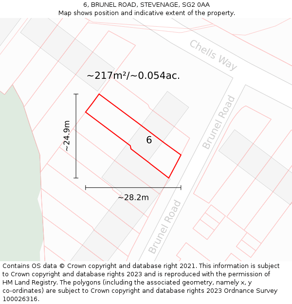 6, BRUNEL ROAD, STEVENAGE, SG2 0AA: Plot and title map