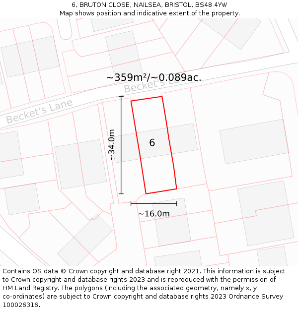 6, BRUTON CLOSE, NAILSEA, BRISTOL, BS48 4YW: Plot and title map