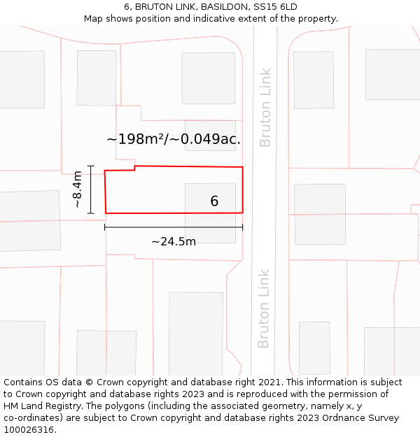 6, BRUTON LINK, BASILDON, SS15 6LD: Plot and title map