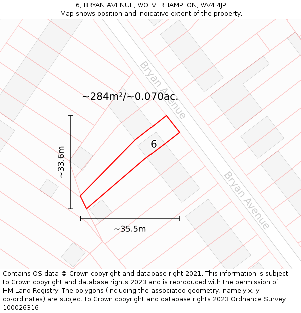 6, BRYAN AVENUE, WOLVERHAMPTON, WV4 4JP: Plot and title map