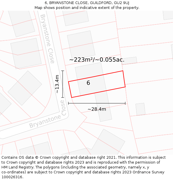 6, BRYANSTONE CLOSE, GUILDFORD, GU2 9UJ: Plot and title map