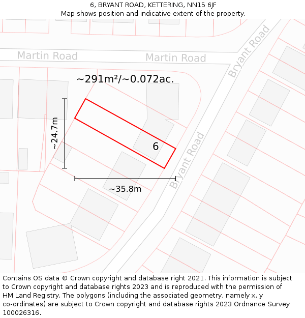 6, BRYANT ROAD, KETTERING, NN15 6JF: Plot and title map