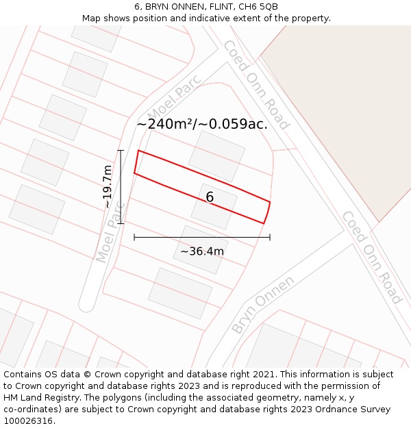 6, BRYN ONNEN, FLINT, CH6 5QB: Plot and title map